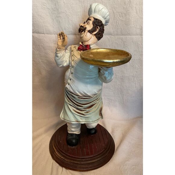 Vintage Chef 25" Tall Standing Resin w/Spinning Tray and Chef's Hat and Spoon - Picture 2 of 16